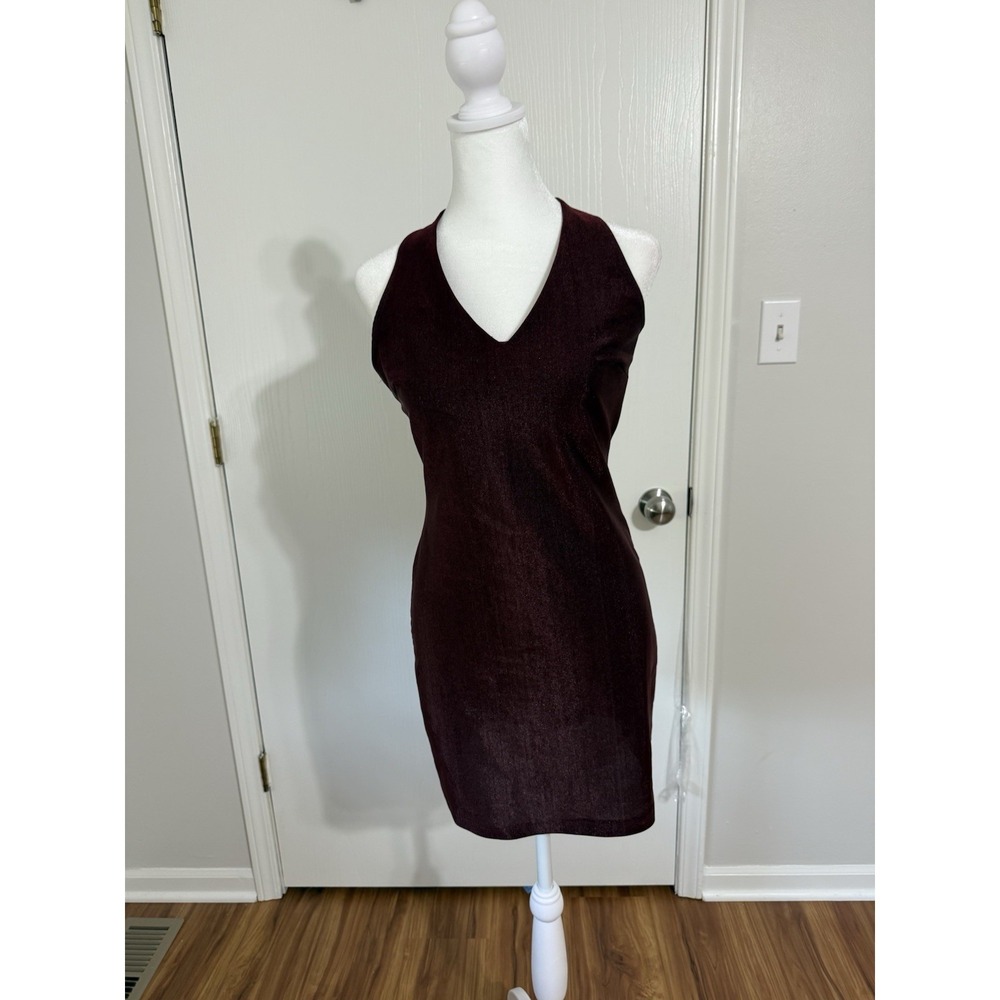 Maroon Halter Top Shimmering Y2K Mini Dress Size Small Waist Size 26โ